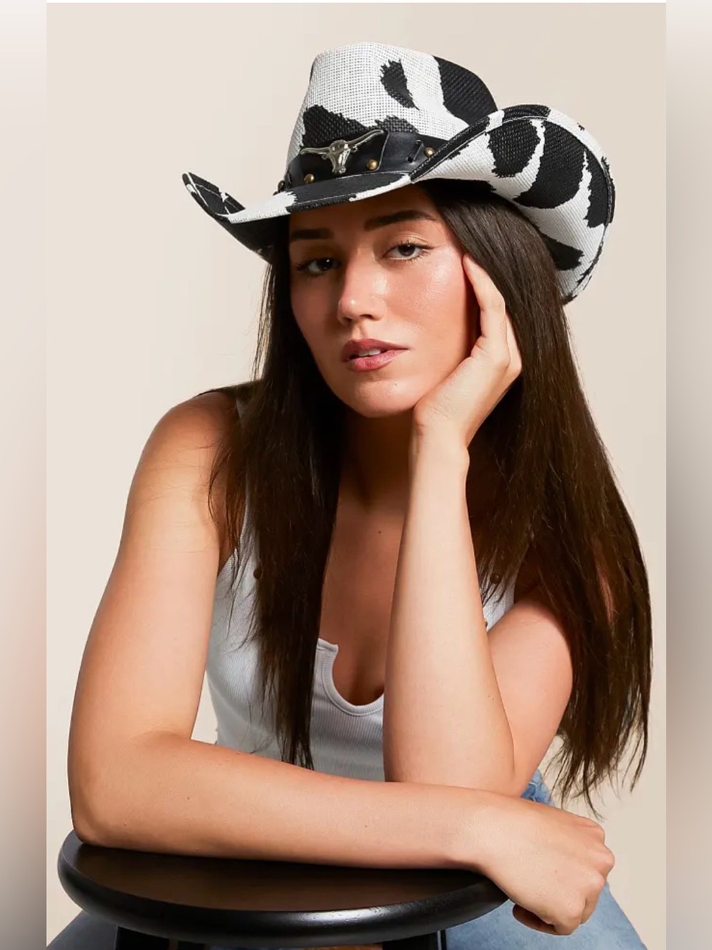 Cowhide Print Cowboy Hat - Black & White Western Hat